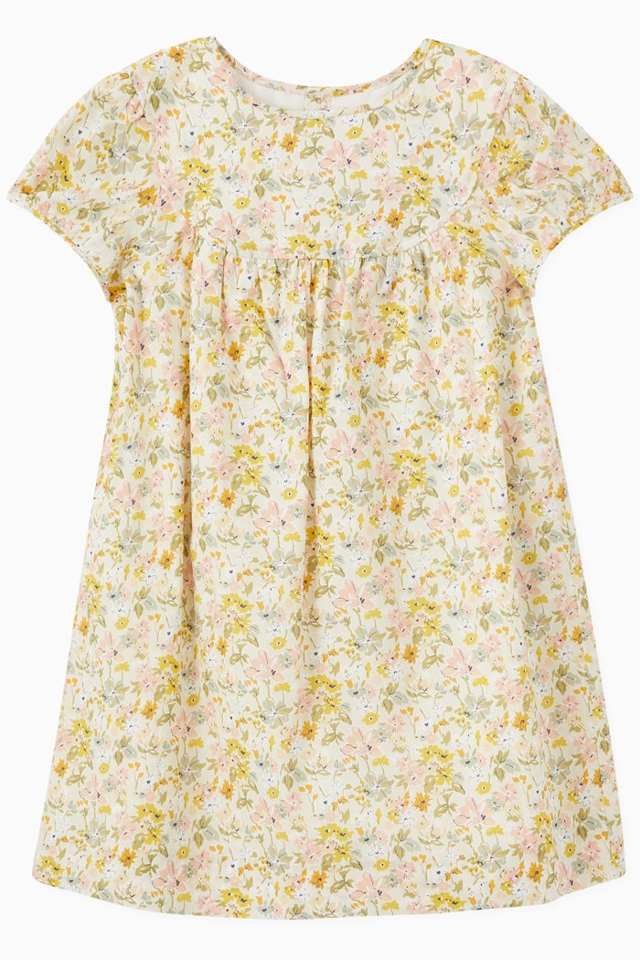 

Floral Print Midi Dress in Cotton, Yellow