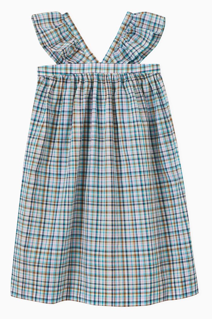 

Gingham Print Dress in Cotton, Green