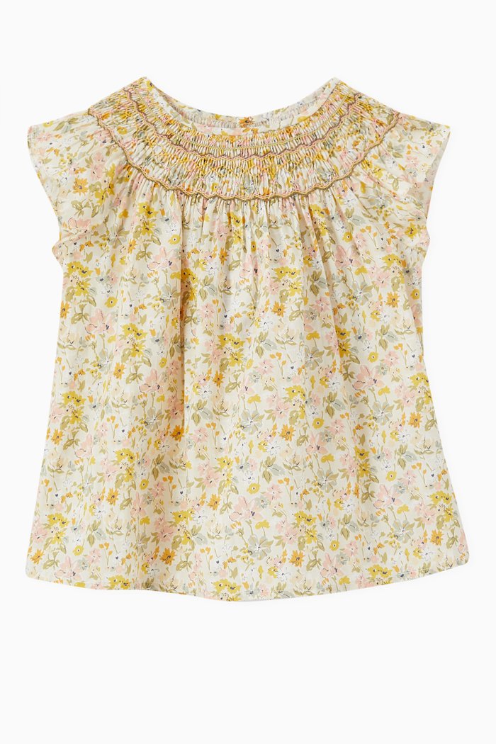 

Ella Smocked Blouse in Organic Cotton, Yellow