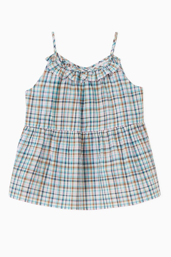 

Nini Check Print Blouse in Cotton, Green