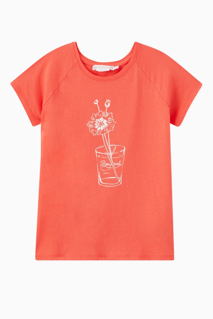 

Floral Print T-Shirt in Cotton, Red