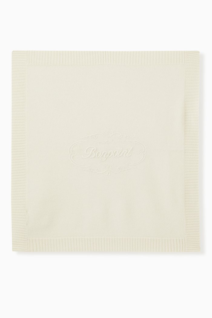 Embroidered Baby Blanket in Cashmere, White