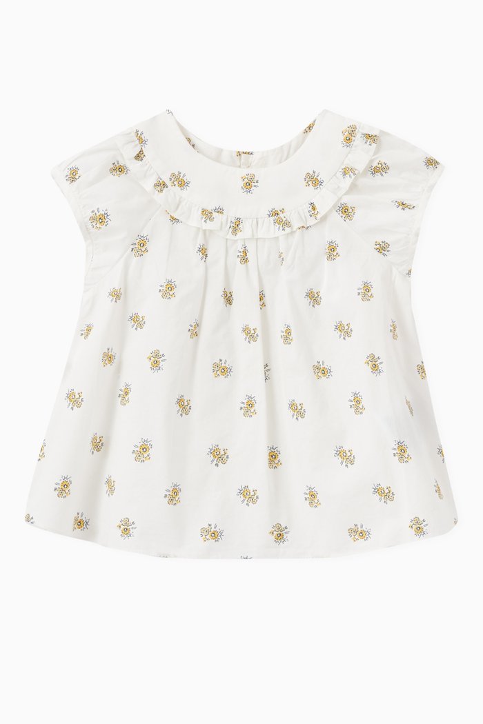 

Line Floral Blouse in Cotton, White