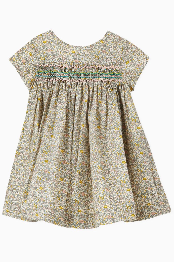 

Maruska Smocked Floral Dress in Cotton, Neutral