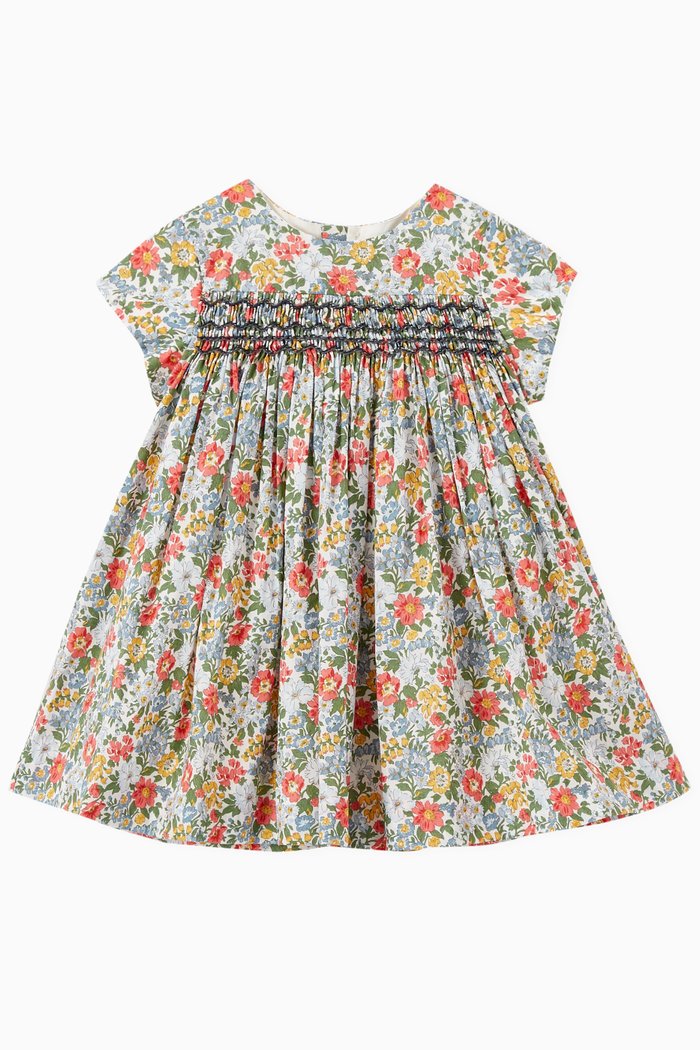 

Maruska Smocked Floral Dress in Cotton, Blue