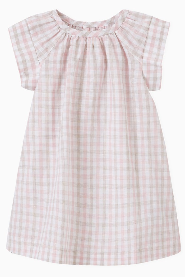 

Gingham Print Dress in Cotton, Pink