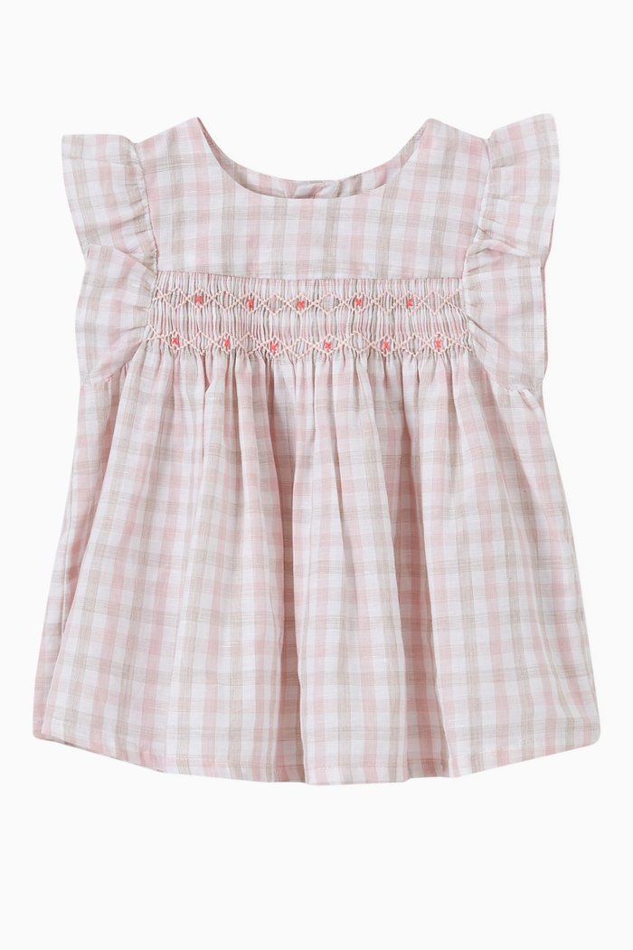 

Smocked Blouse in Cotton Linen, Pink