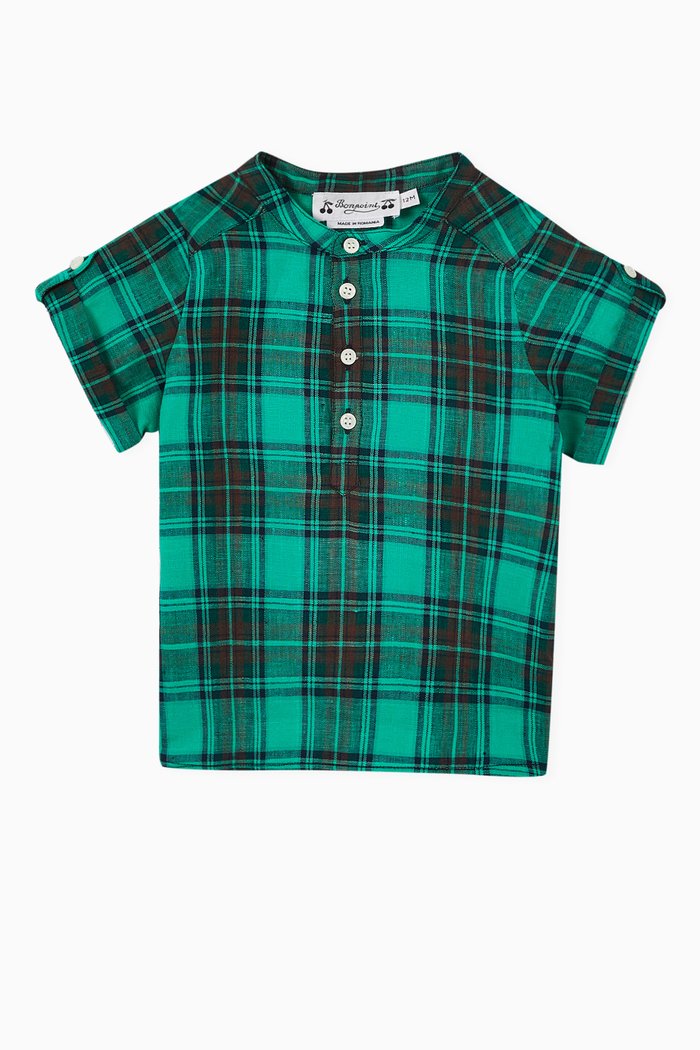 

Emilio Checked Shirt in Linen, Green