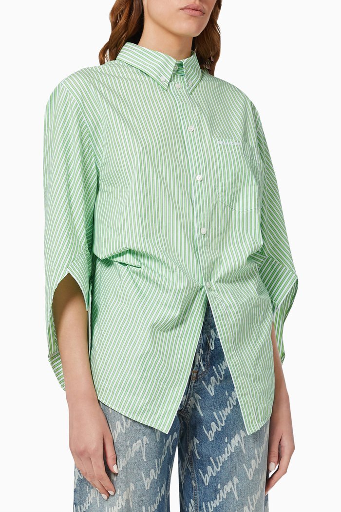 

BB Corp Swing Twisted Shirt in Striped Cotton Poplin, Green