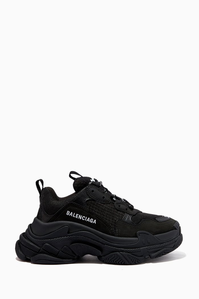 Triple S Sneakers in Leather & Mesh, Black