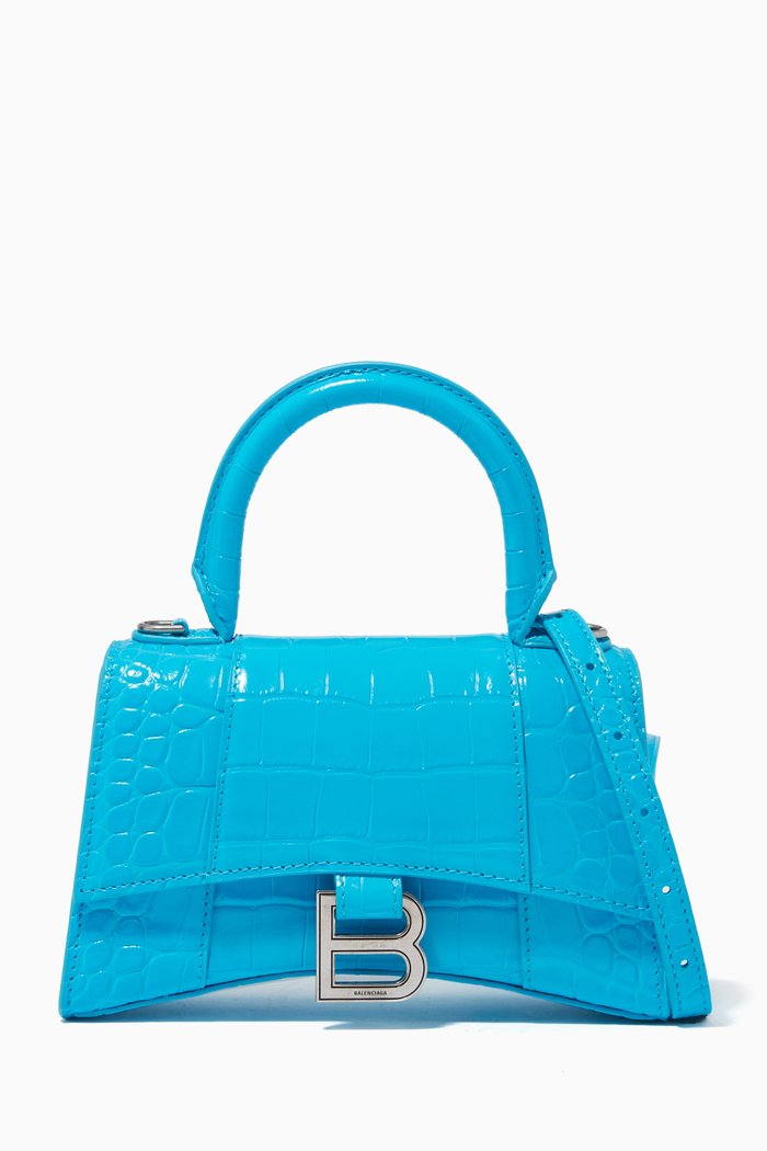 

Hourglass XS Top Handle Bag in Shiny Crocodile Embossed Calfskin, Blue