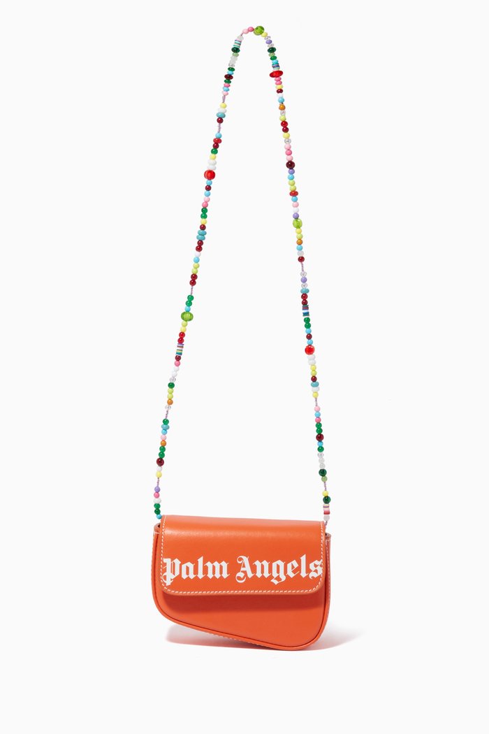 

Mini Crash Asymmetric Beaded Shoulder Bag in Leather, Orange