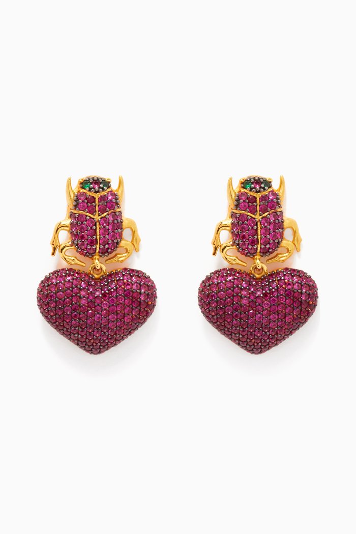 

Mini Scarab My Love Earrings in 24kt Gold-plated, Pink