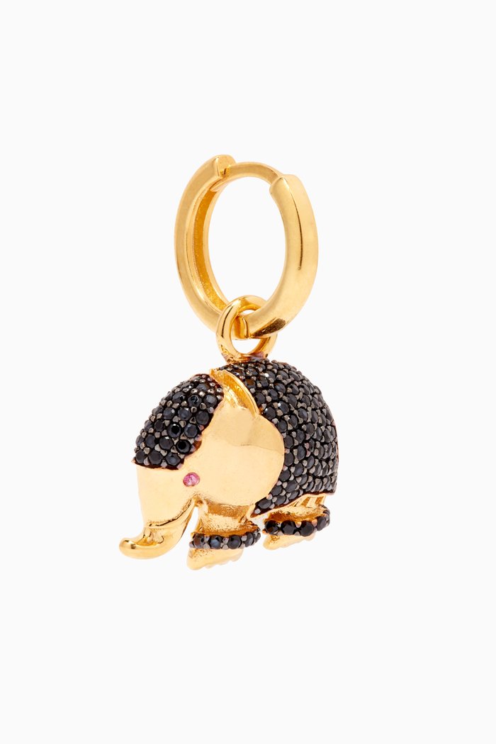 

Oriental Elephant Hoop Single Earring in 24kt Gold-plated Bronze, Yellow