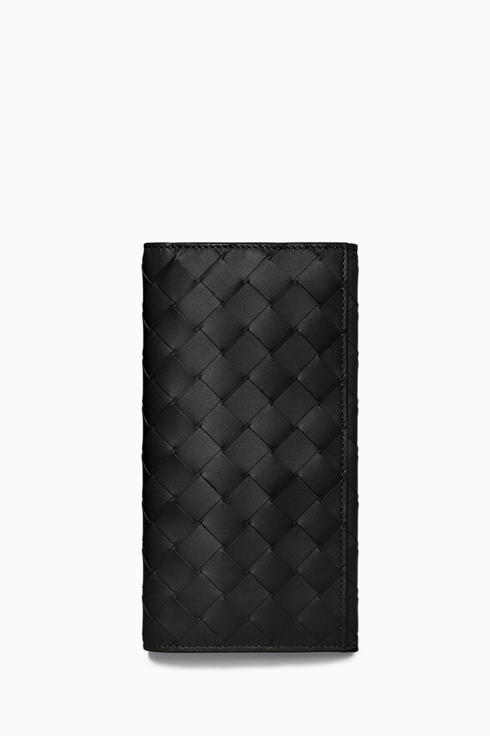 

Long Wallet in Intrecciato Leather, Black