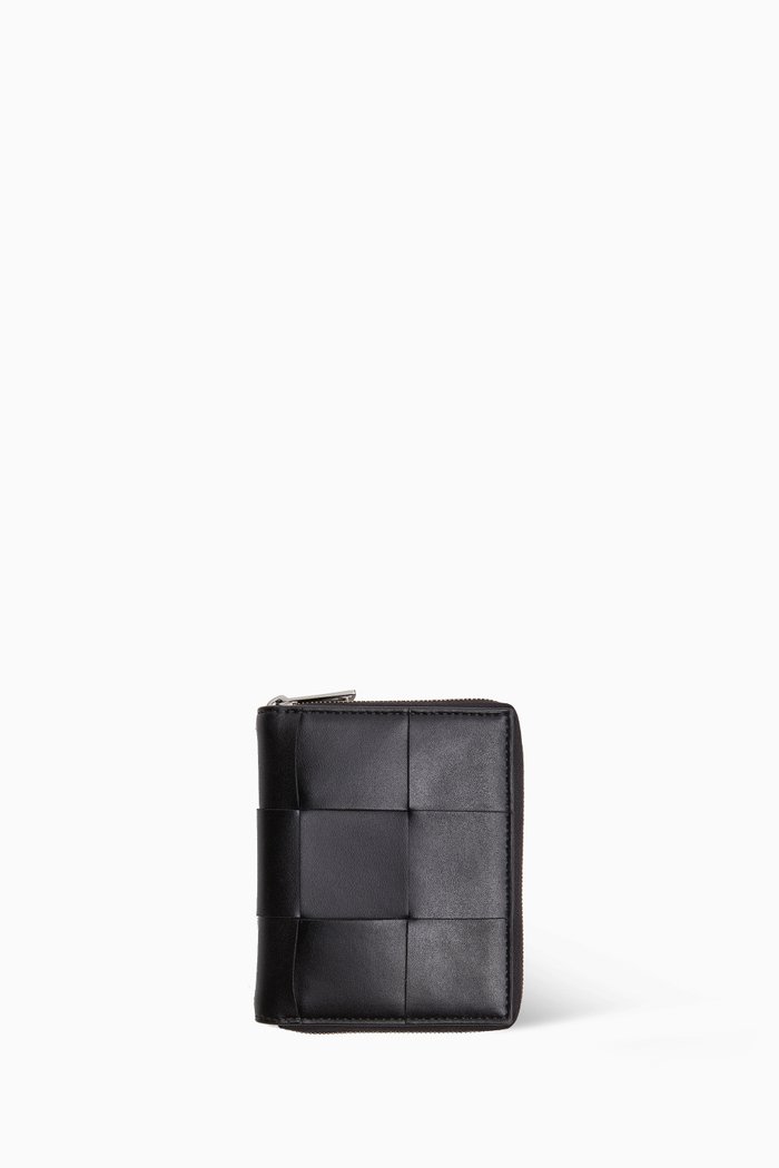 

Zip Wallet in Intrecciato Leather, Black
