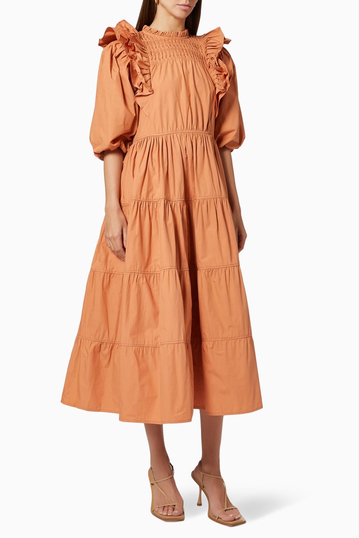 

Philipa Dress in Cotton Poplin, Orange