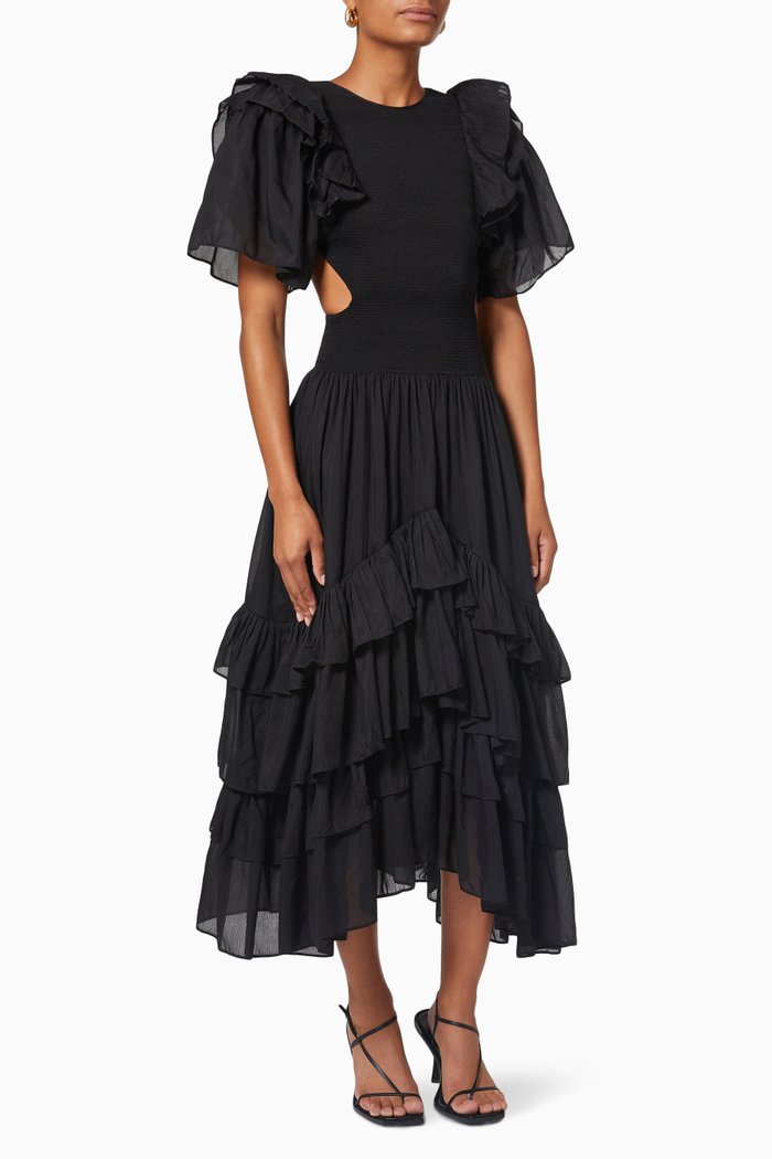 

Fia Ruffle Dress in Cotton Silk Dobby, Black