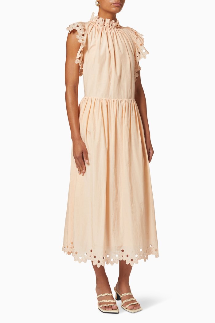 

Corinne Midi Dress in Silk Cotton Voile, Orange