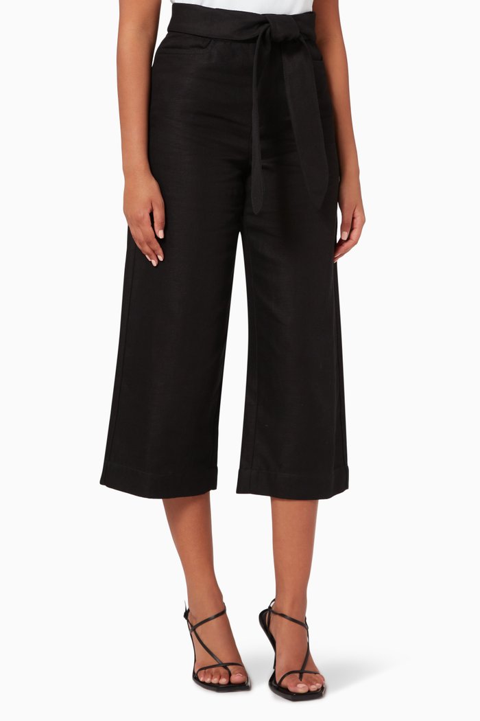 

Tie Front Cropped Pants in Cotton, Black