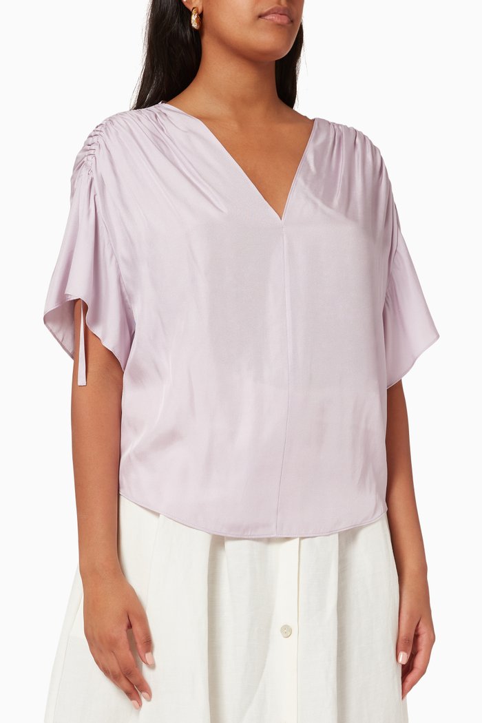 

Ruched Flutter Sleeve Blouse, Purple