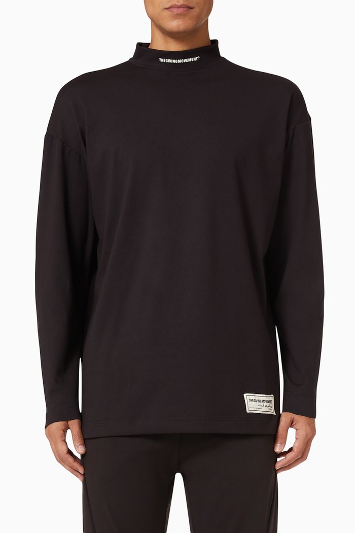 

High Neck T-shirt in Recycled Polyester, Black