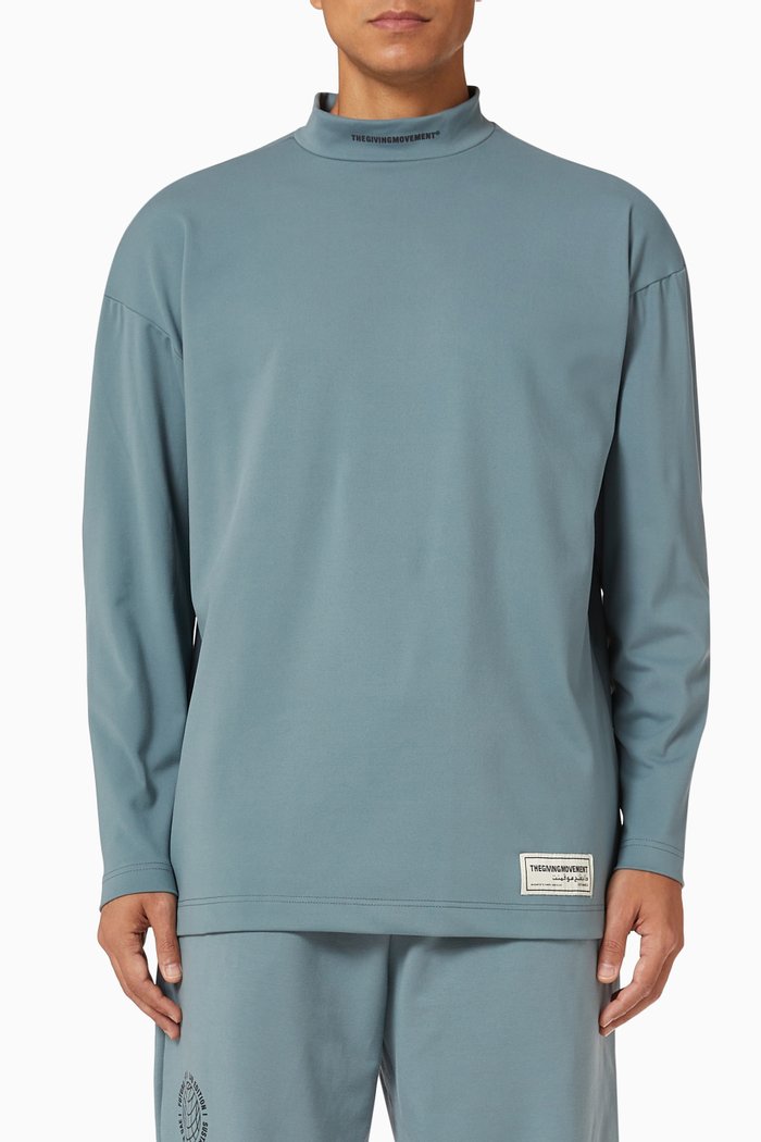 

High Neck T-shirt in Recycled Polyester, Blue