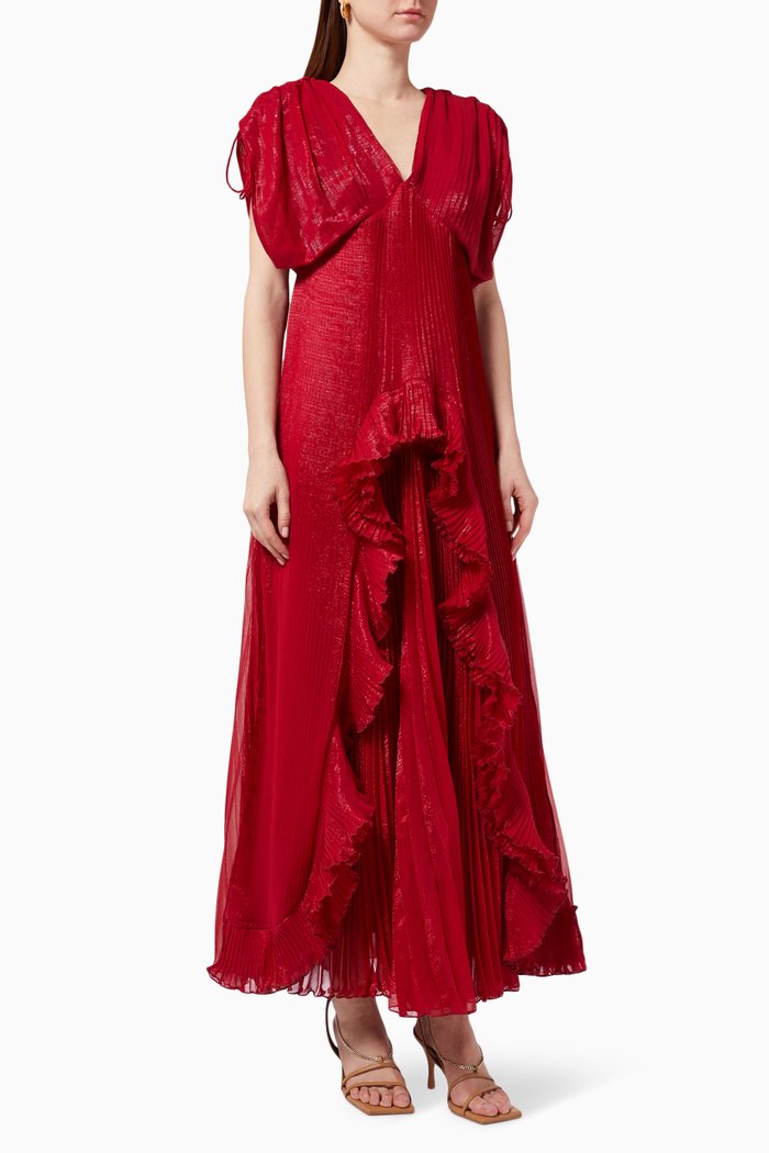 

Pleated Ruffle Layer Gown, Burgundy