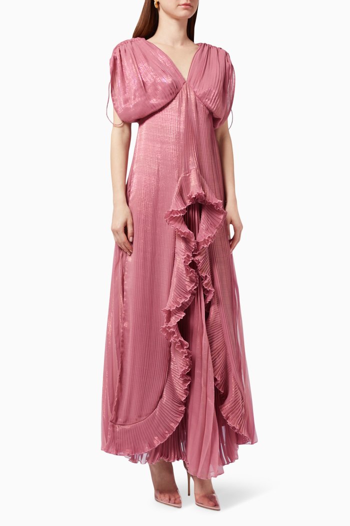 

Pleated Ruffle Layer Gown, Pink
