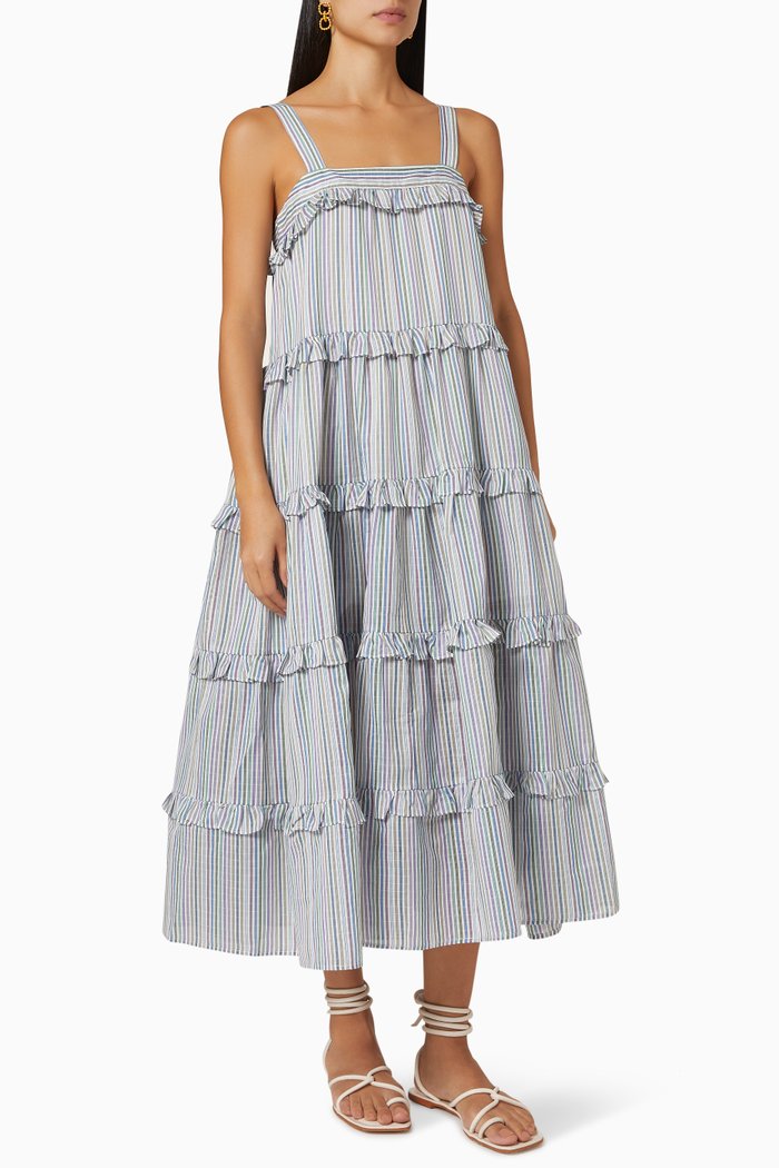 

Penelope Dress in Cotton & Silk Blend, Blue