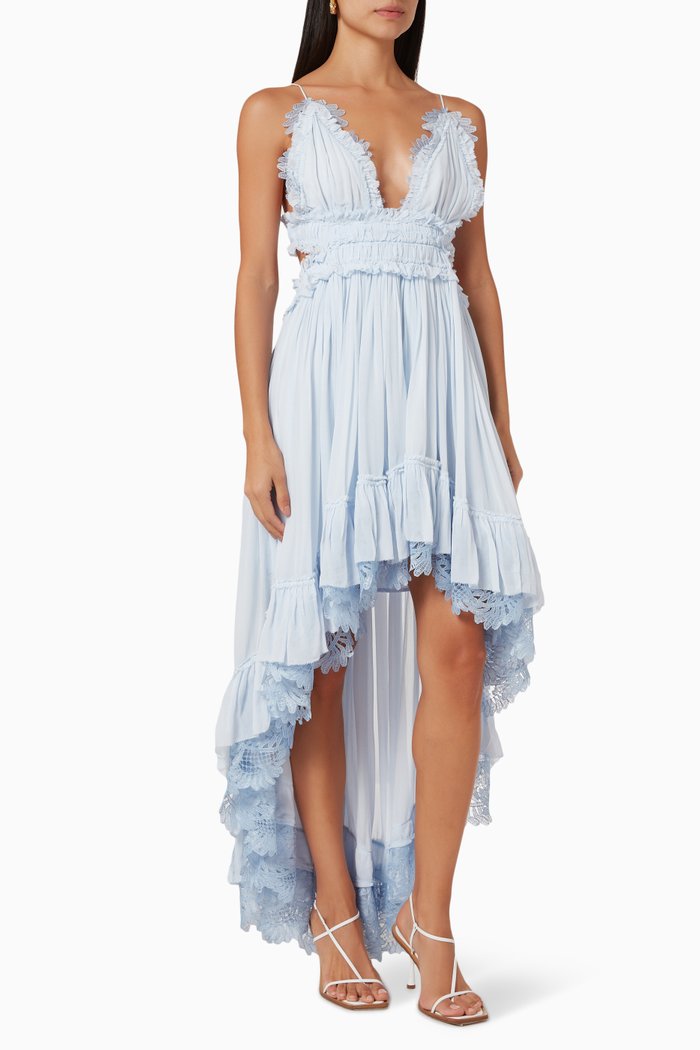 

Emiliana Dress in Viscose Chiffon & Lace, Blue