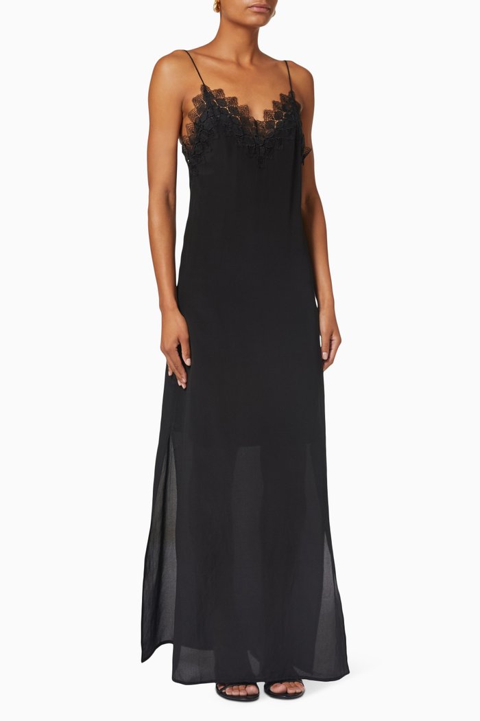 

Loretta Slip Dress in Viscose Silk & Lace, Black
