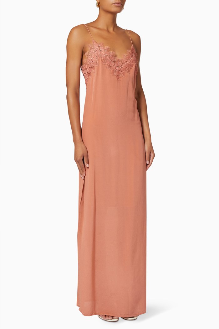 

Loretta Slip Dress in Viscose Silk & Lace, Orange