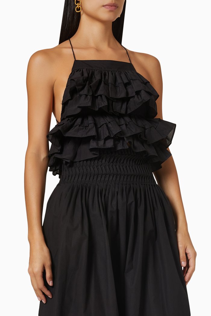 

Isla Ruffle Top in Textured Silk Dobby, Black