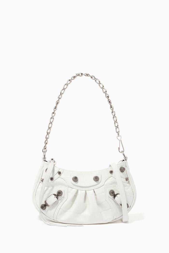 

Le Cagole Mini Purse With Chain in Crocodile-embossed Leather, White