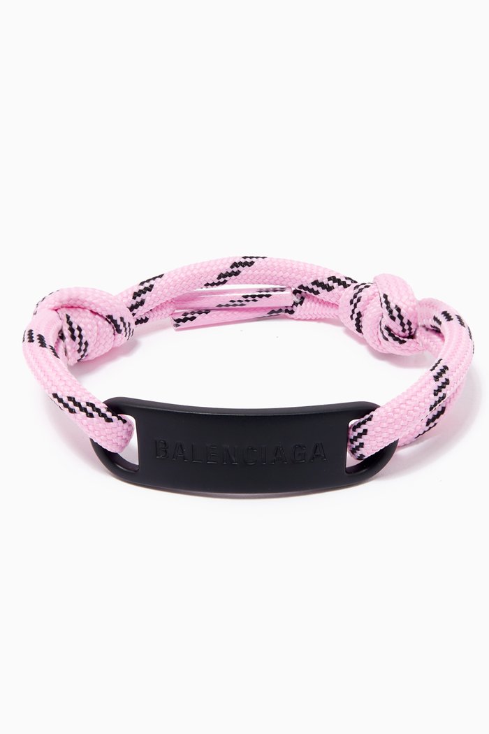 

Logo Plate Cord Bracelet in Brass & Cotton, Pink