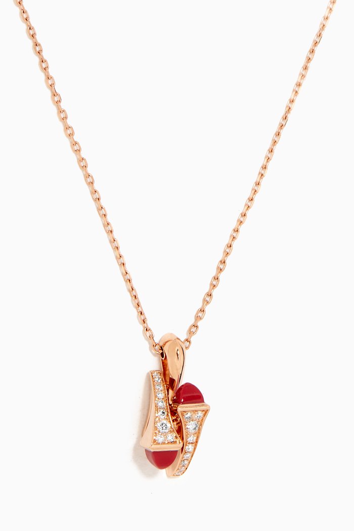 

Cleo Diamond & Red Coral Pendant Necklace in 18kt Rose Gold