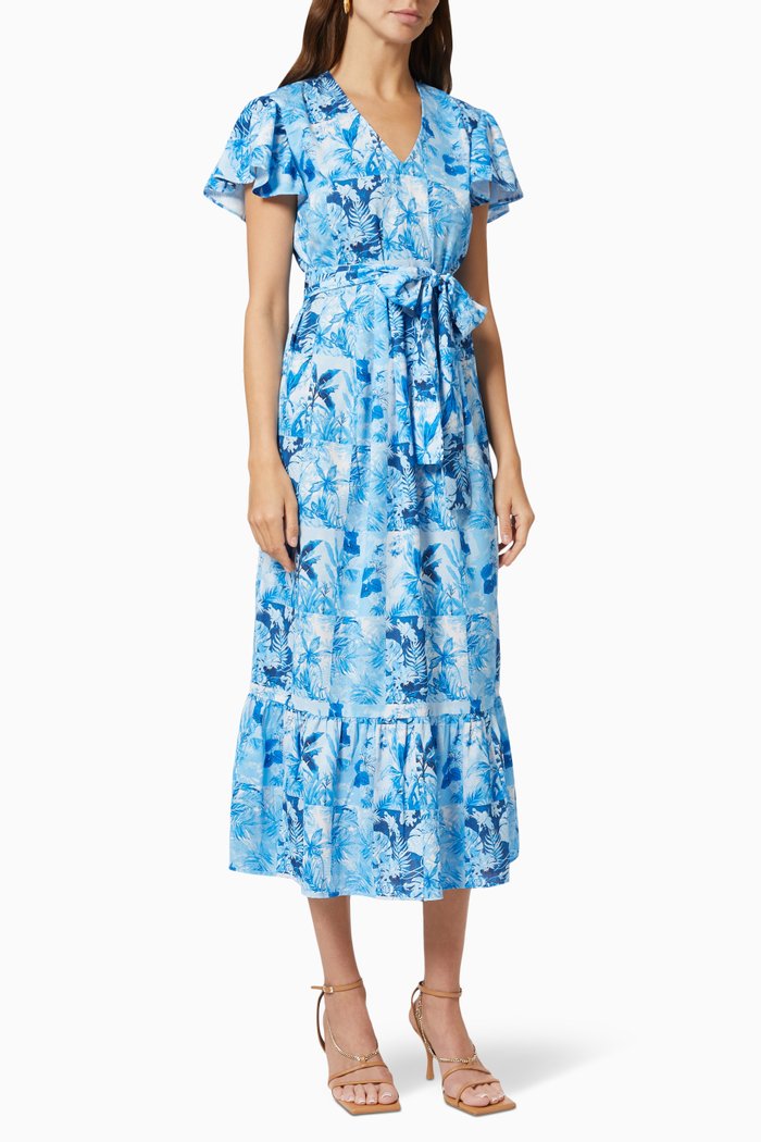 

Patchwork Print Dress in Recycled Polyester, Blue