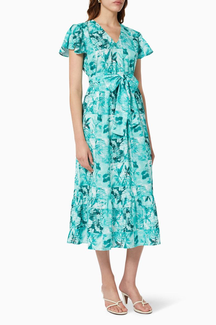 

Patchwork Print Dress in Recycled Polyester, Green