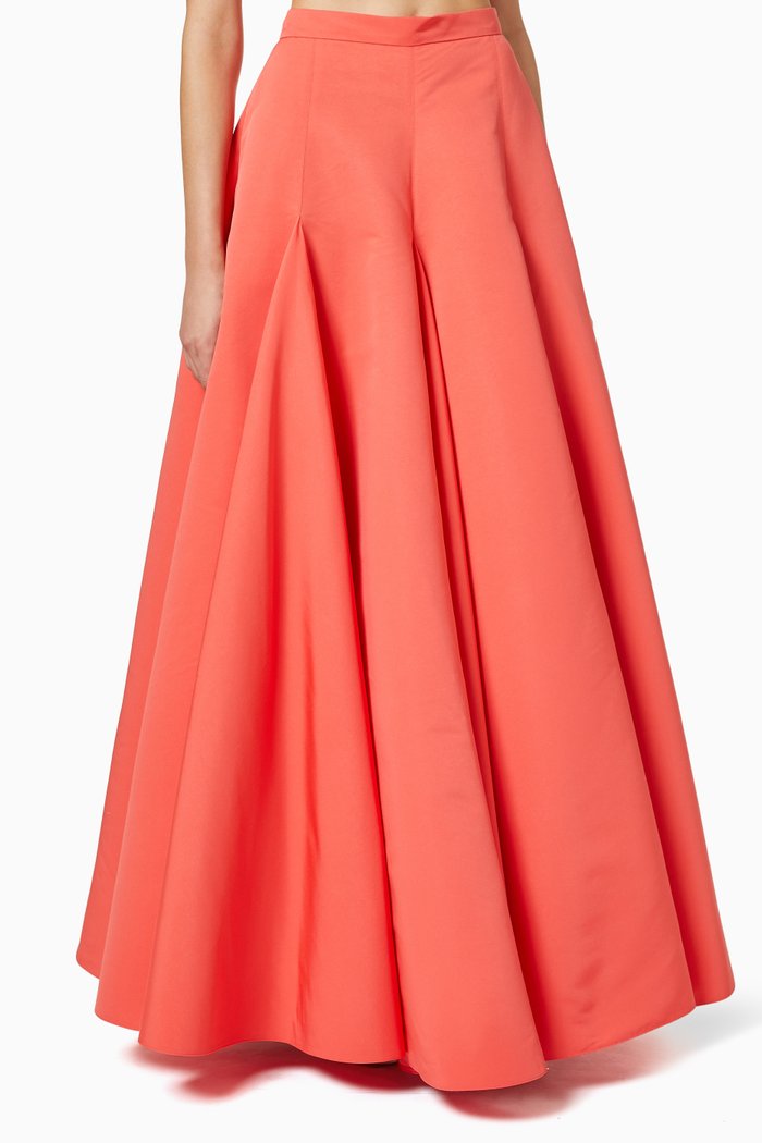 

Pleated Maxi Skirt in Cotton Faille, Pink