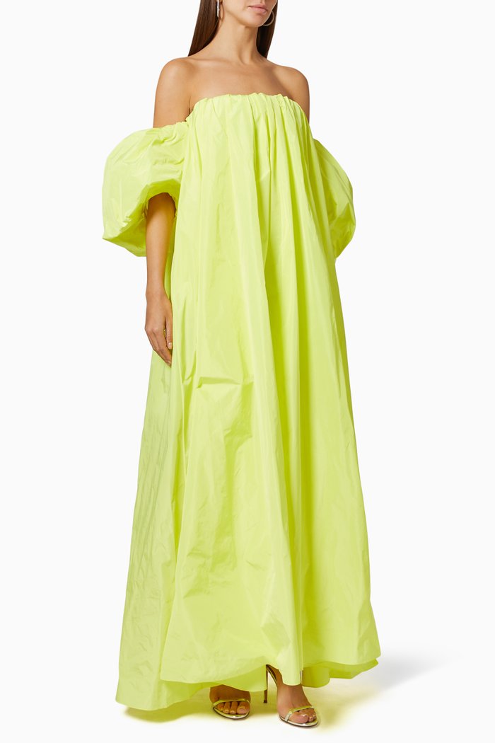 

Puff Sleeve Dress in Taffeta, Yellow