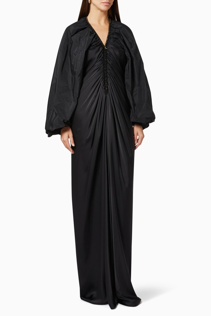 

Gathered Dress in Charmeuse, Black