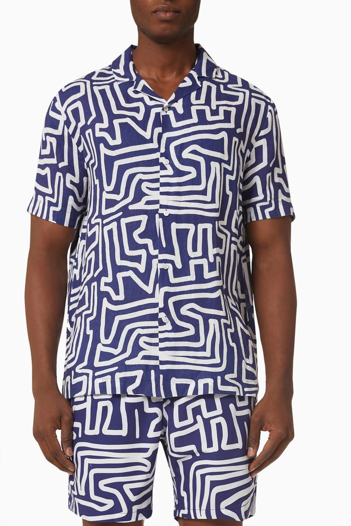 

Mars Printed Shirt in Linen, Blue