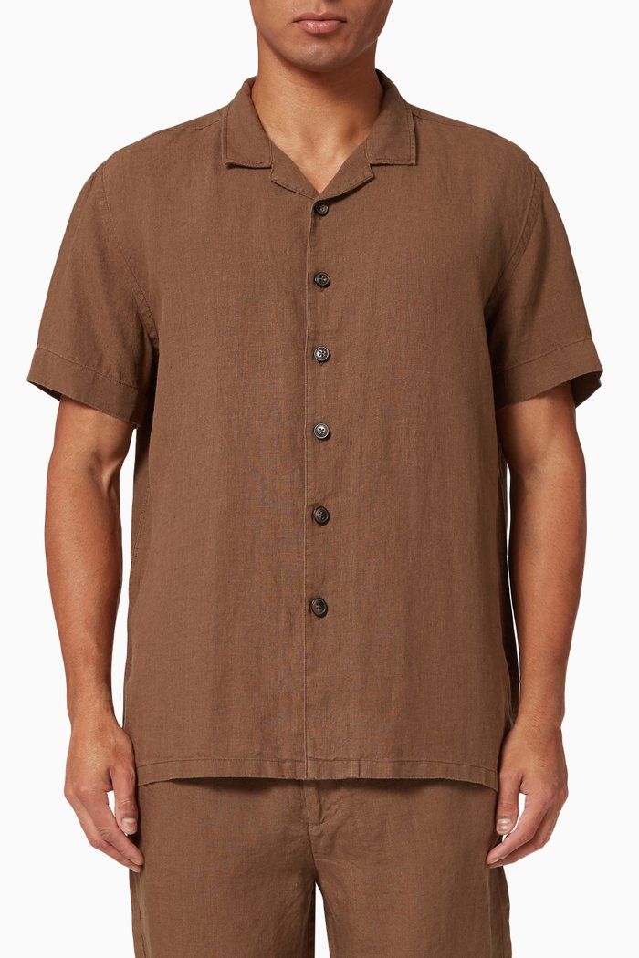 Florence Hawaii Shirt in Linen, Brown