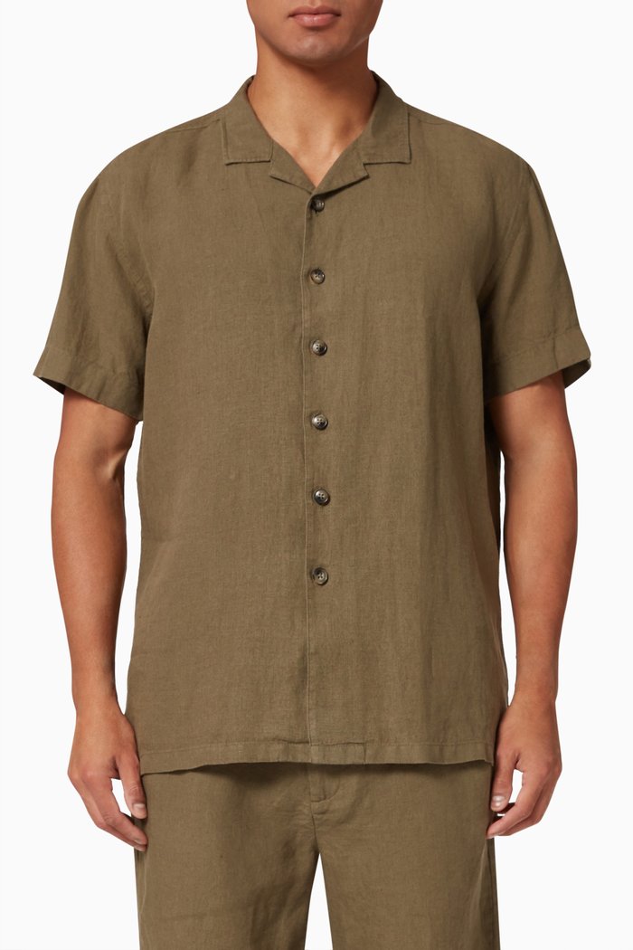 Florence Hawaii Shirt in Linen, Green