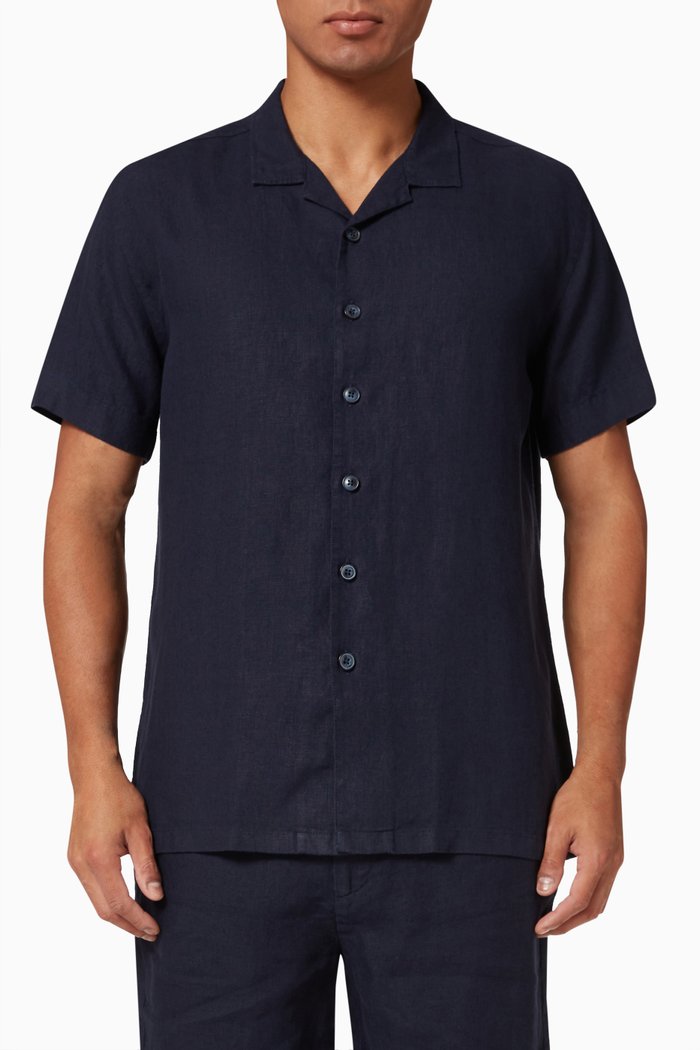 

Florence Hawaii Shirt in Linen, Blue