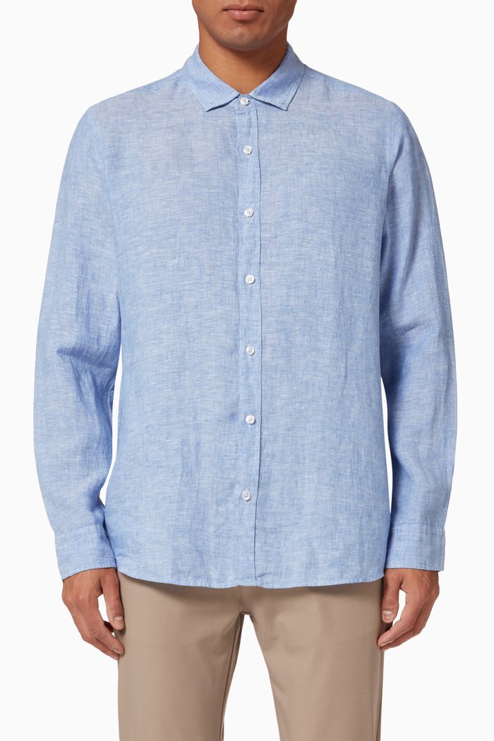 Toronto Long Sleeve Shirt in Linen, Blue