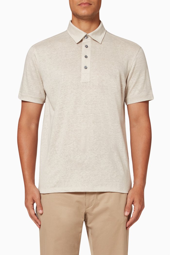 

Short Sleeve Polo Shirt in Linen, Neutral