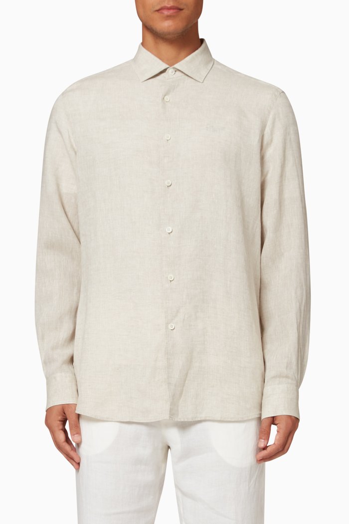 

Long Sleeve Shirt in Linen, Neutral