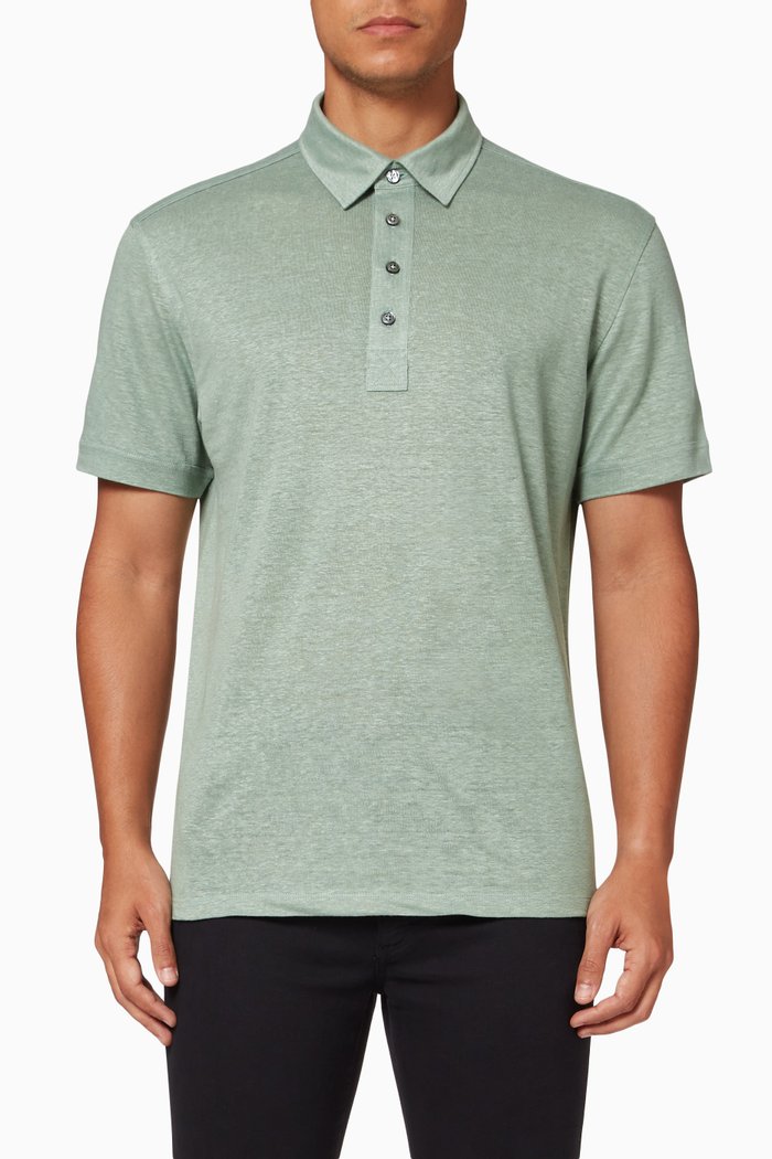 

Short Sleeve Polo Shirt in Linen, Green